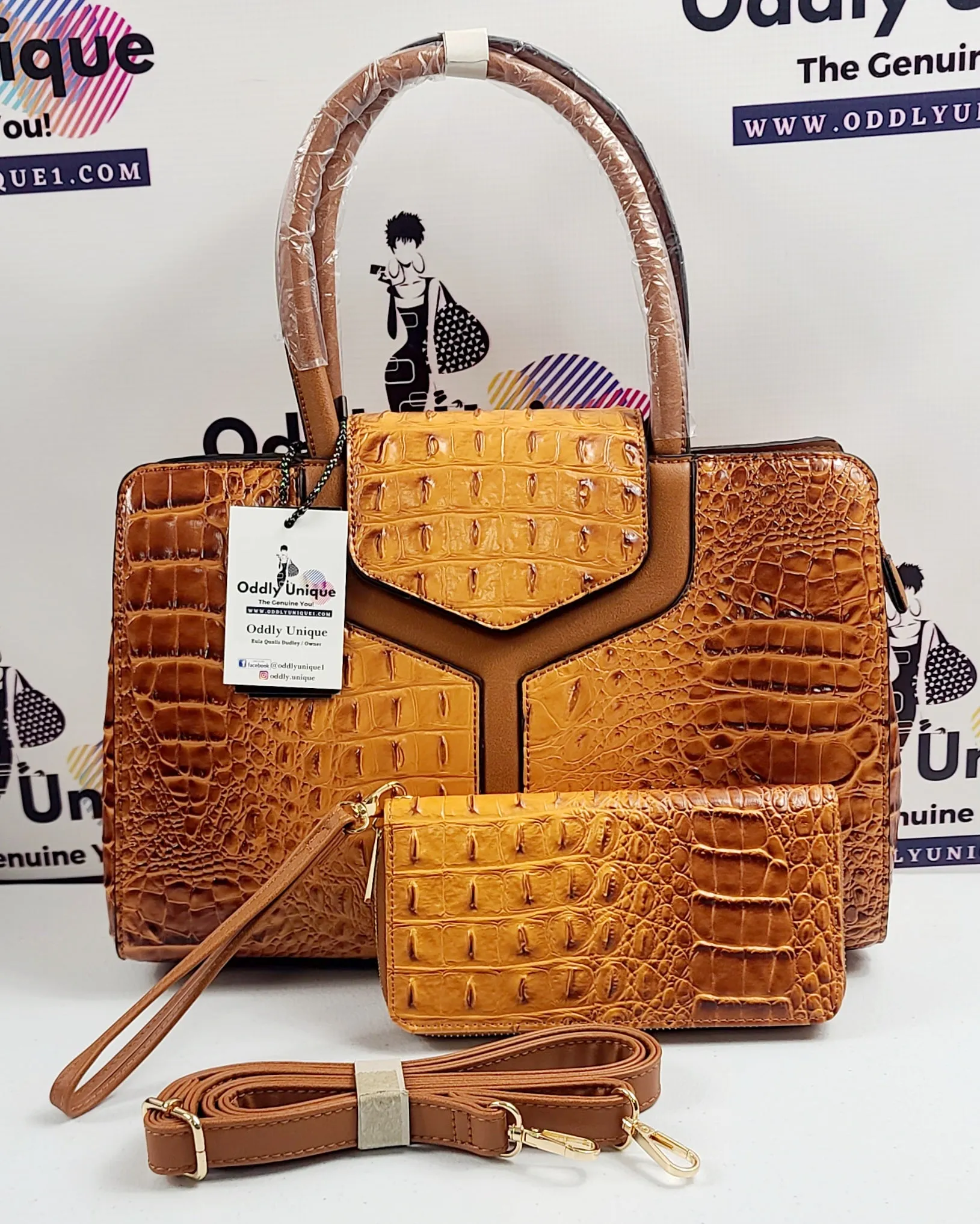 2in1 Croc Flap Satchel Wallet Sets