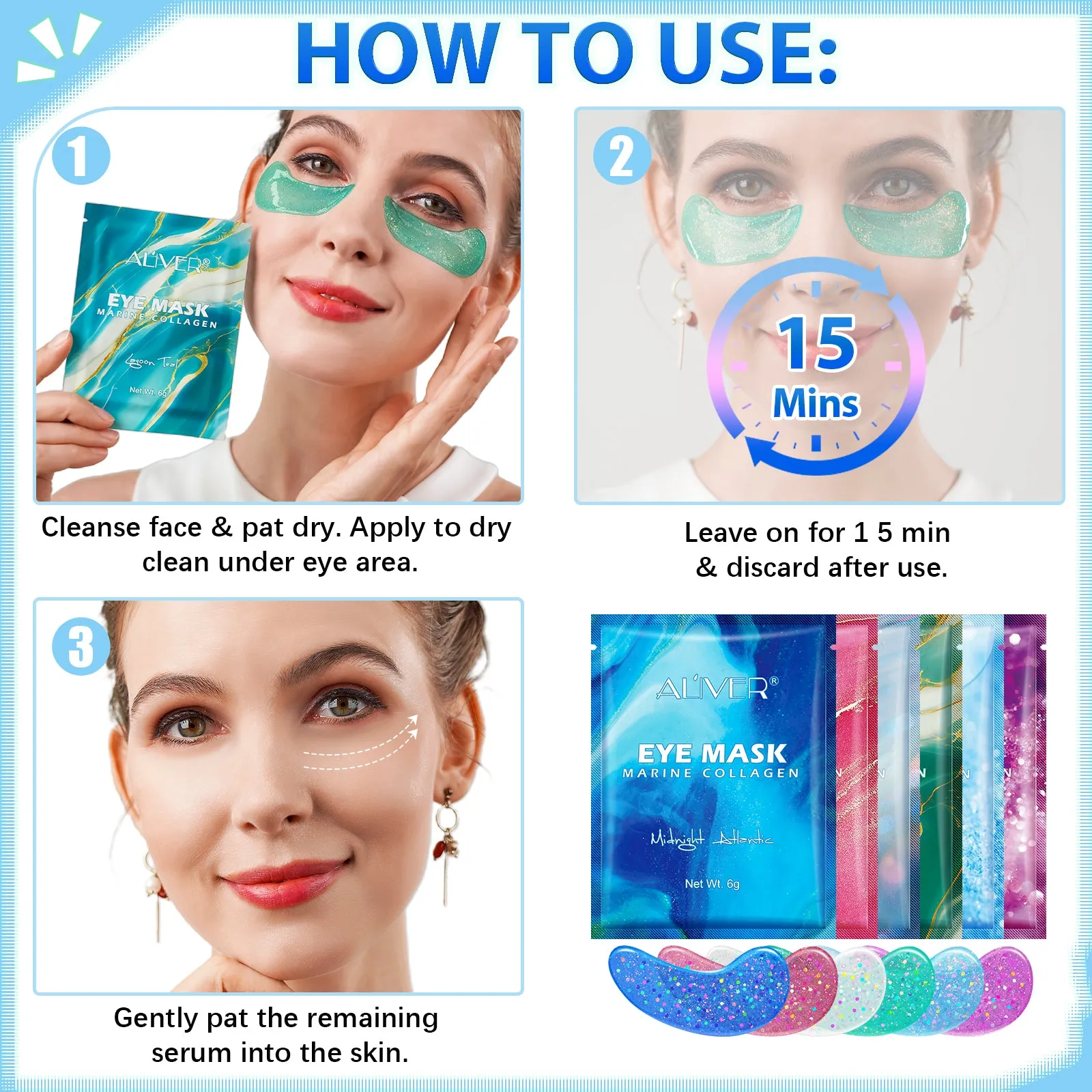 Aliver Natural Marine Collagen Anti Aging Eye Masks