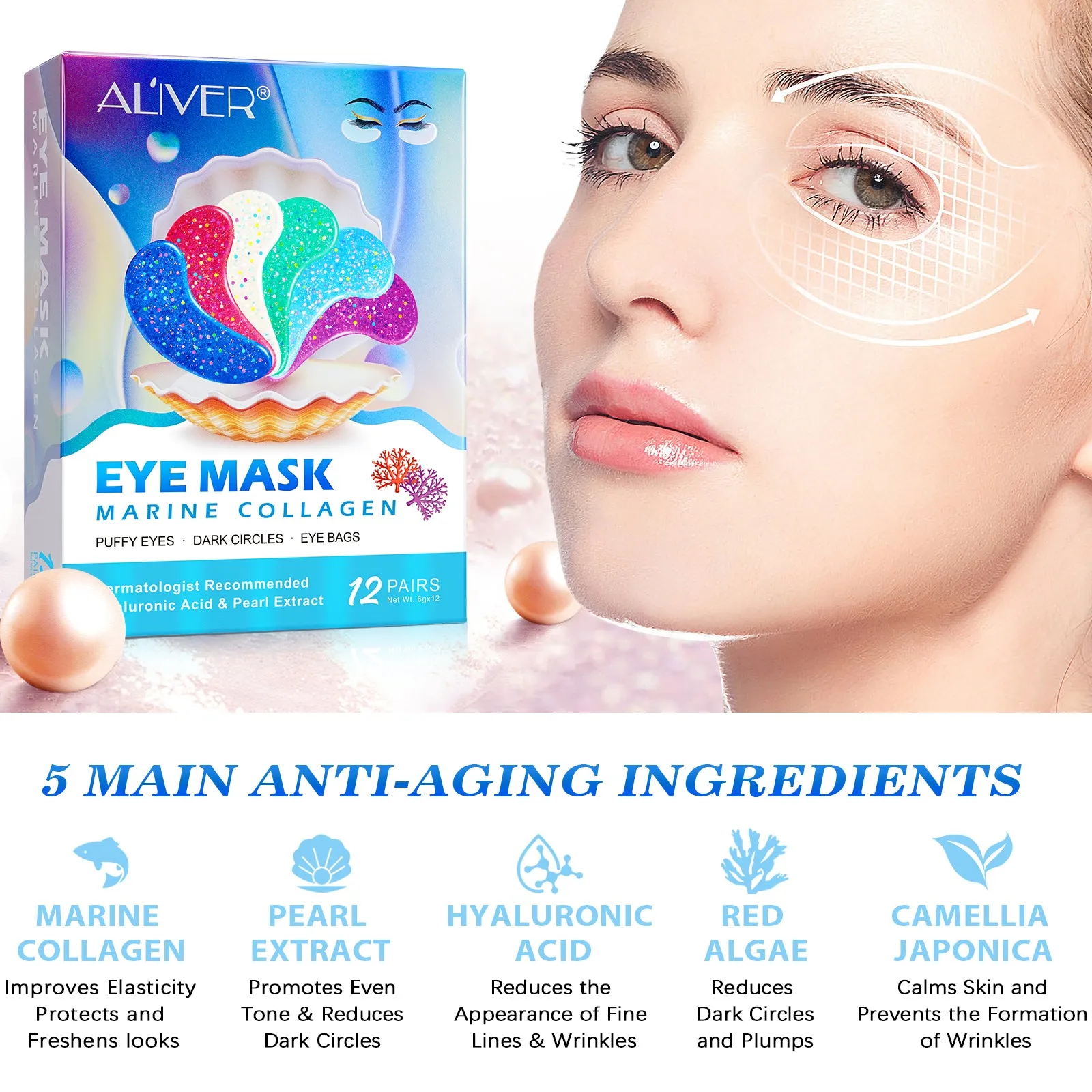 Aliver Natural Marine Collagen Anti Aging Eye Masks