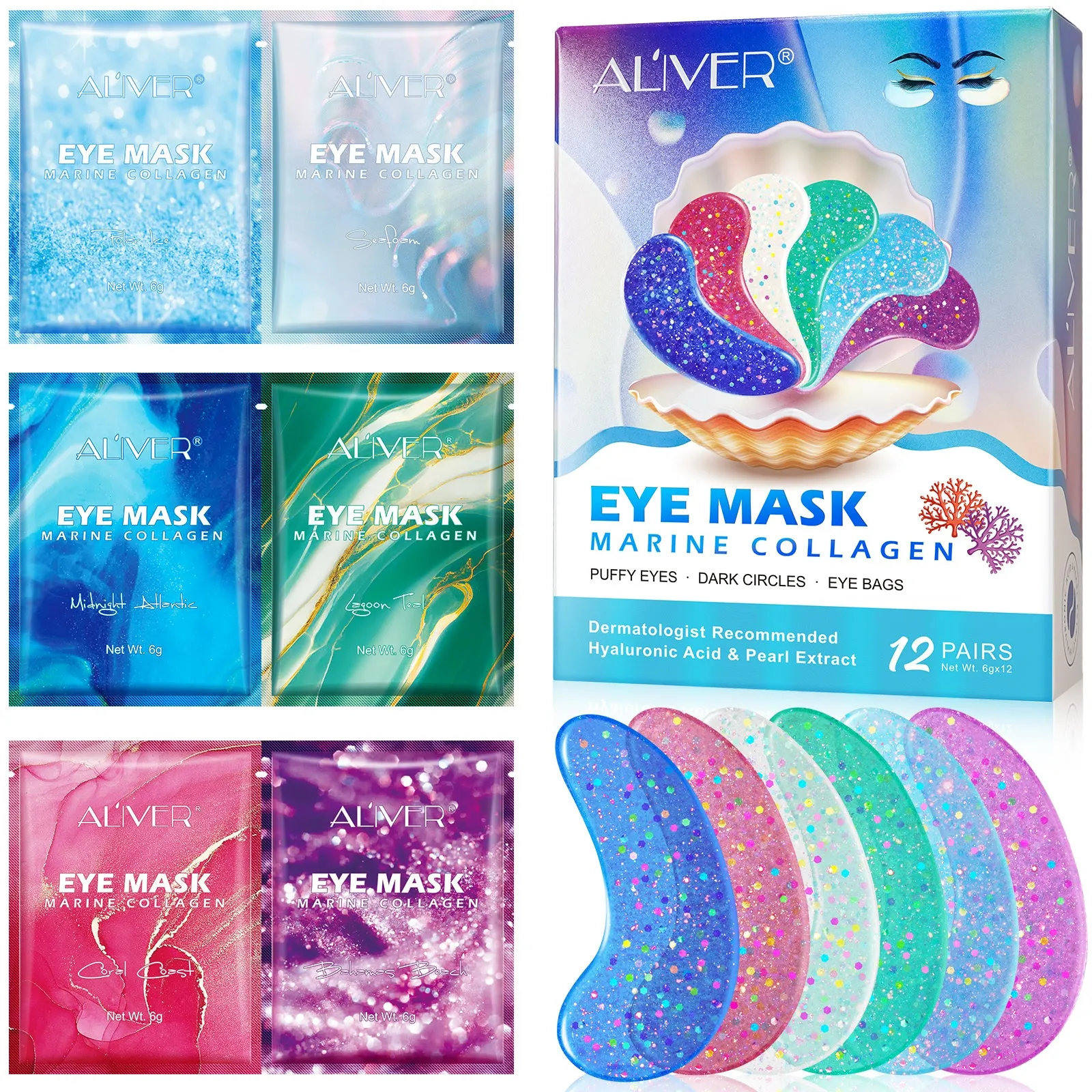 Aliver Natural Marine Collagen Anti Aging Eye Masks