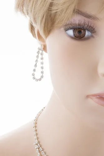 Bridal Wedding Jewelry Set Necklace Crystal Rhinestone V-Drape Pearl Silver