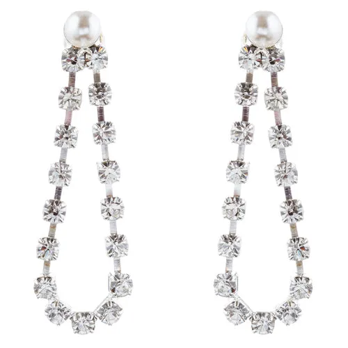 Bridal Wedding Jewelry Set Necklace Crystal Rhinestone V-Drape Pearl Silver