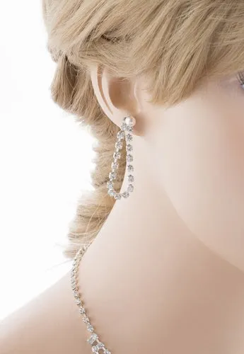Bridal Wedding Jewelry Set Necklace Crystal Rhinestone V-Drape Pearl Silver