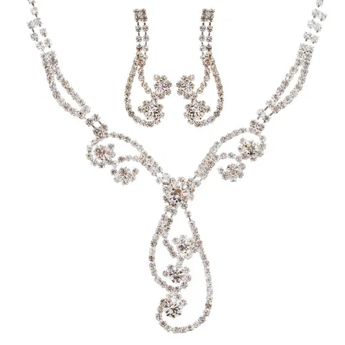 Bridal Wedding Jewelry Set Prom Crystal Rhinestone Elegant Necklace J462 SV