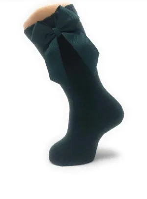 Dark green-knee high socks with bow