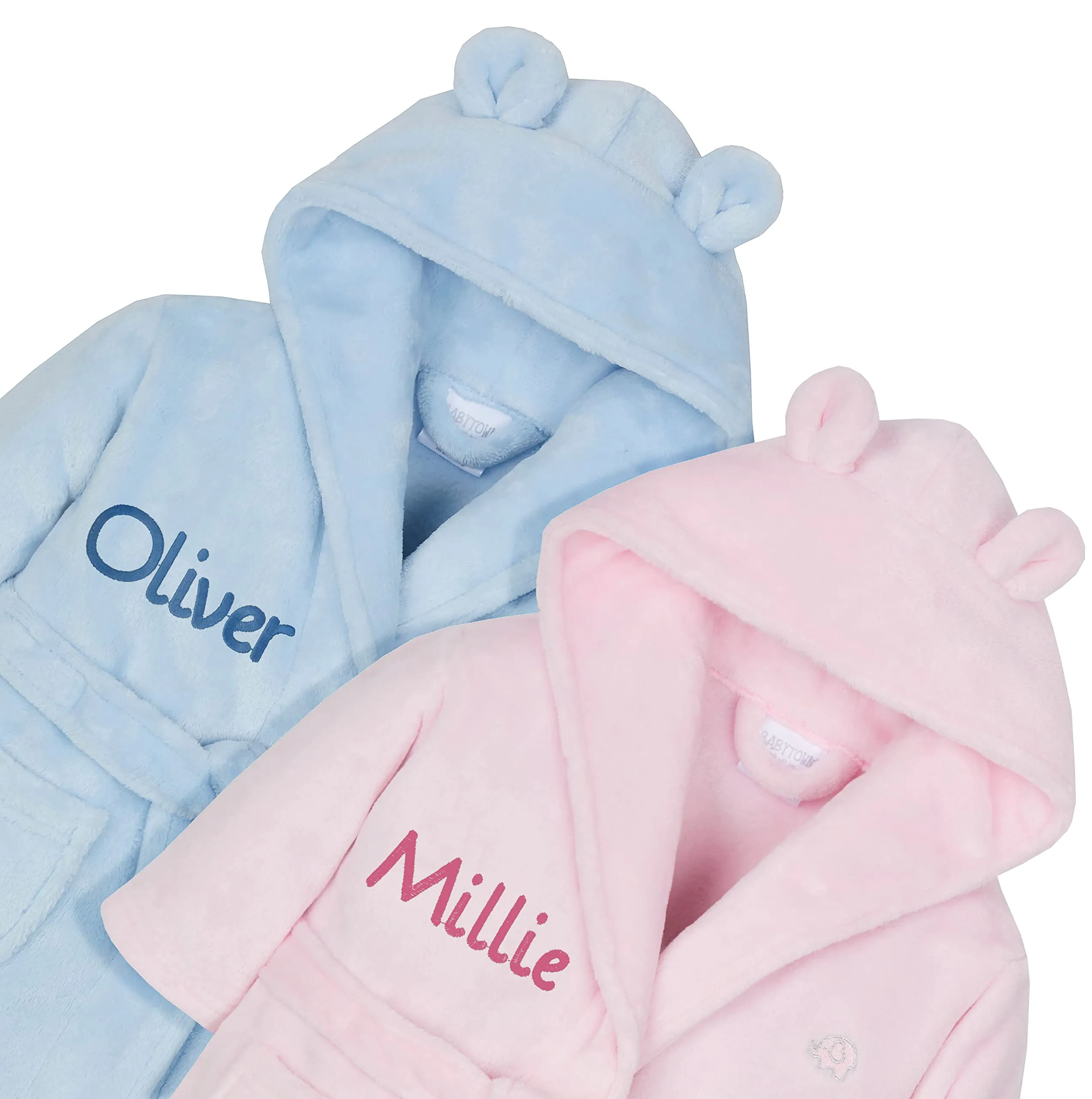Gembroidery Personalised Baby Bathrobe Hooded Fleece Dressing Gown Super Soft Gifts Bath Robe For Boys Girls Cute Teddy Ears (0-6 Blue)