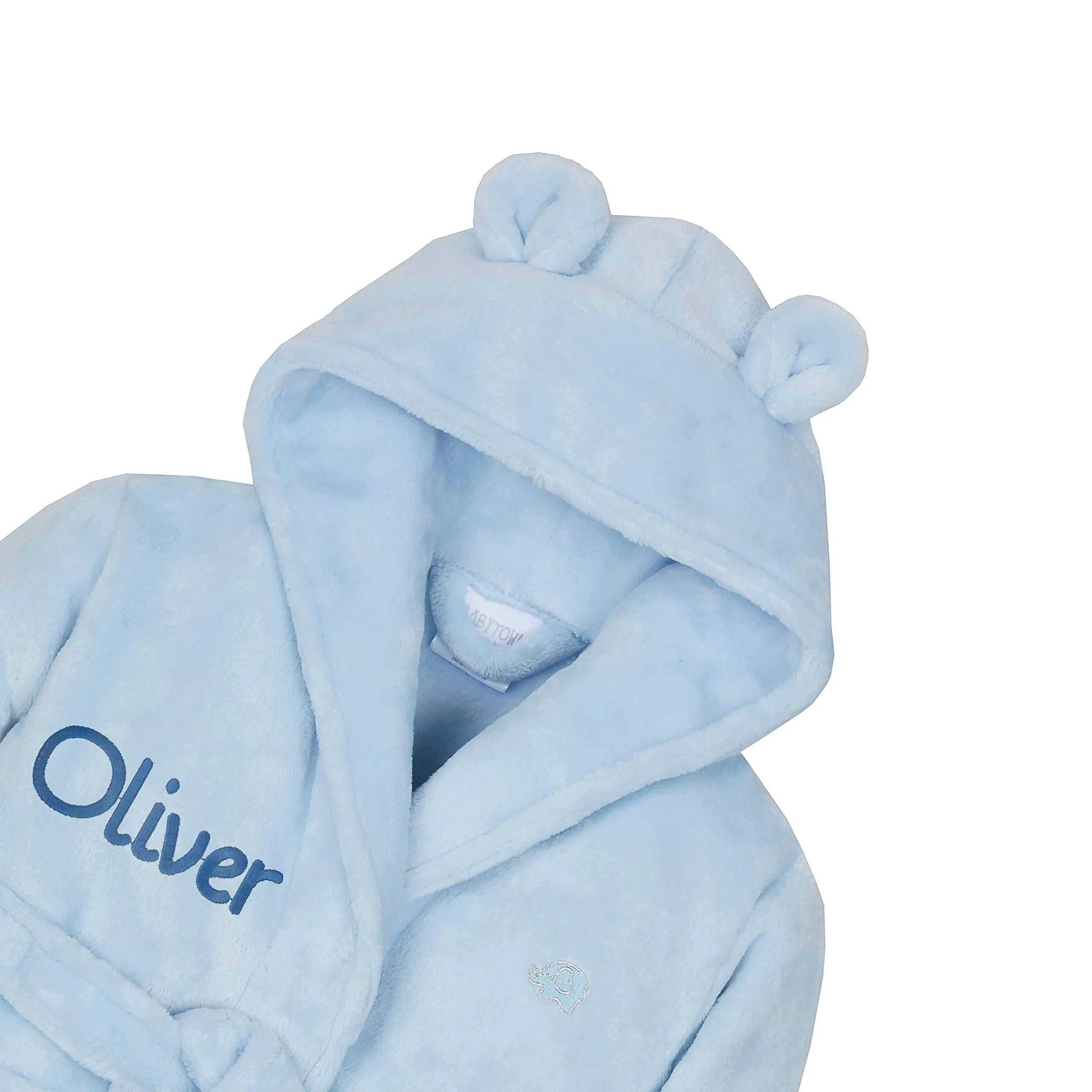 Gembroidery Personalised Baby Bathrobe Hooded Fleece Dressing Gown Super Soft Gifts Bath Robe For Boys Girls Cute Teddy Ears (0-6 Blue)