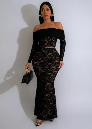 In Your Dreams Lace Skirt Set Black