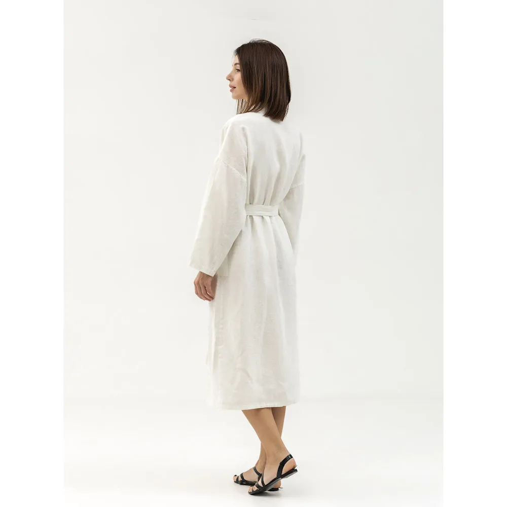 Linen Bath Robe - White - Stonewashed - Luxury Thick Linen