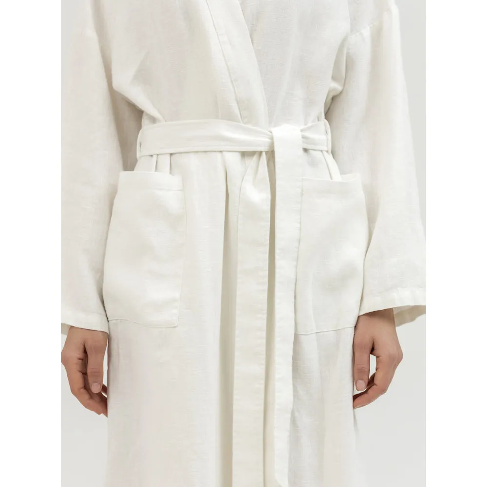 Linen Bath Robe - White - Stonewashed - Luxury Thick Linen