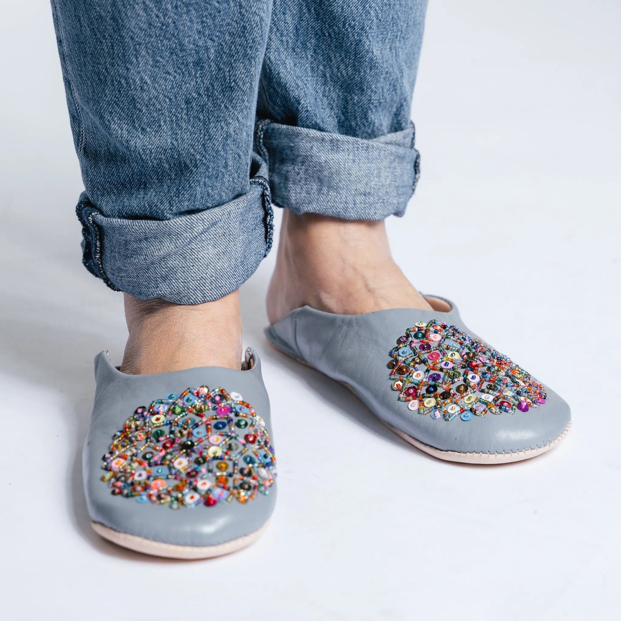 Moroccan Sparkle Slippers Grey