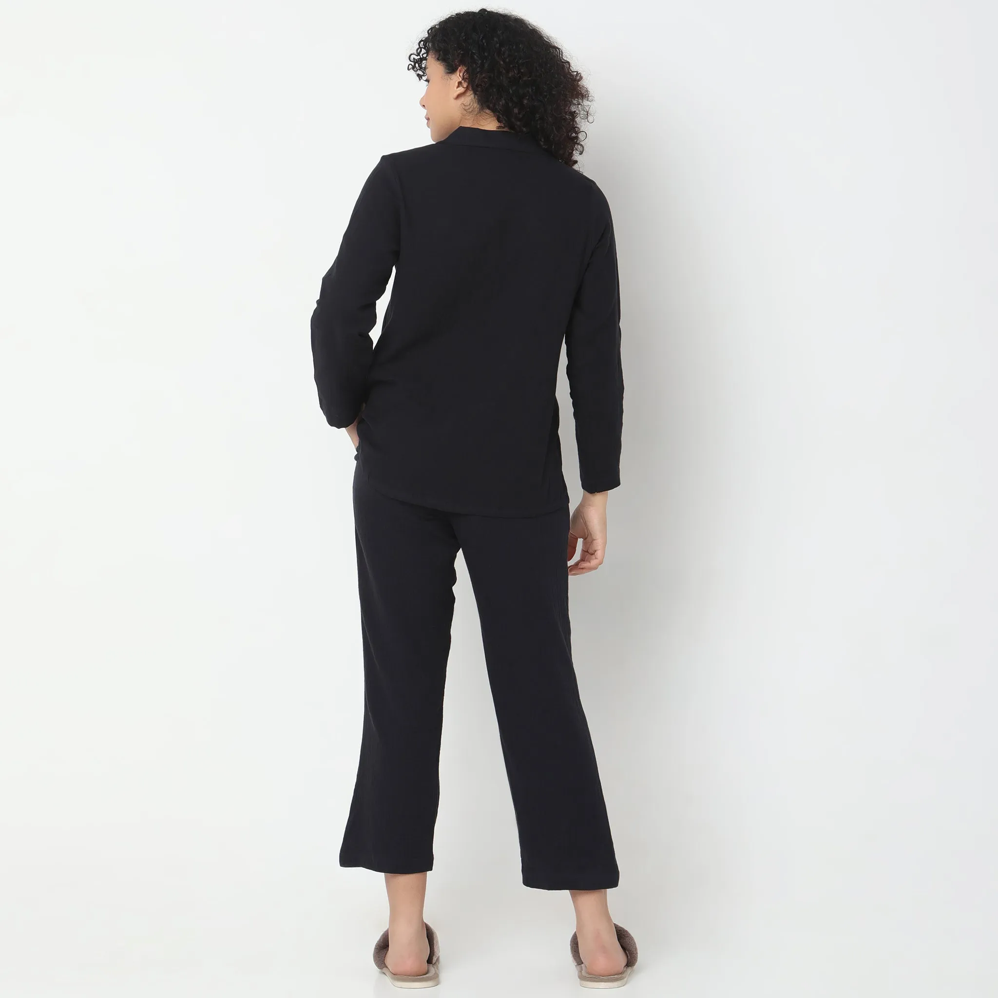 Regular Fit Solid T-shirt with Pyjama Sleepwear Set