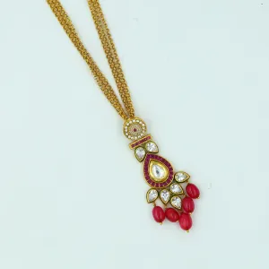 Simple Polki Light Pendant With Ruby Stones And Ruby Beads - Matching Dangelers