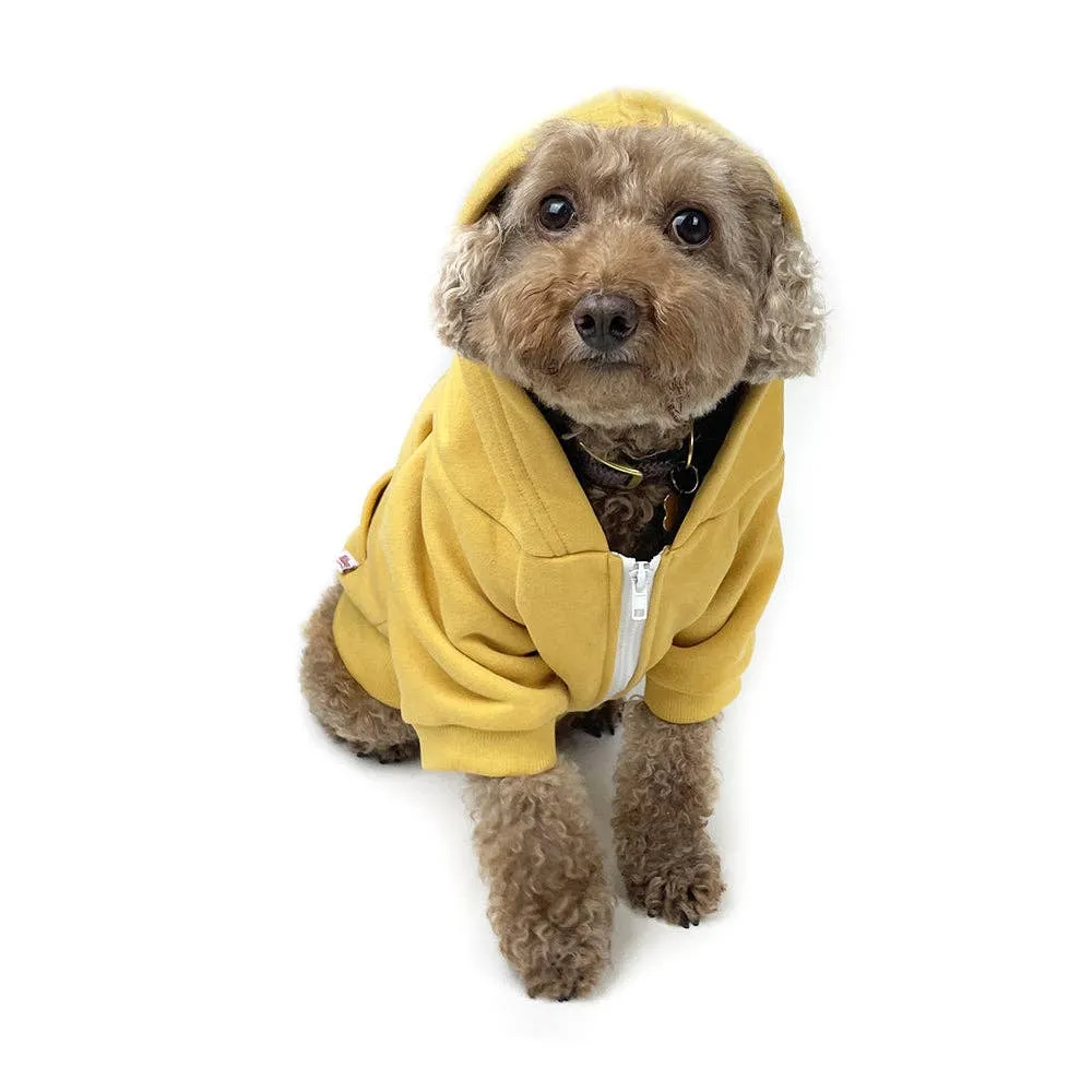 Zip Up Dog Hoodie  - Mustard Yellow: L